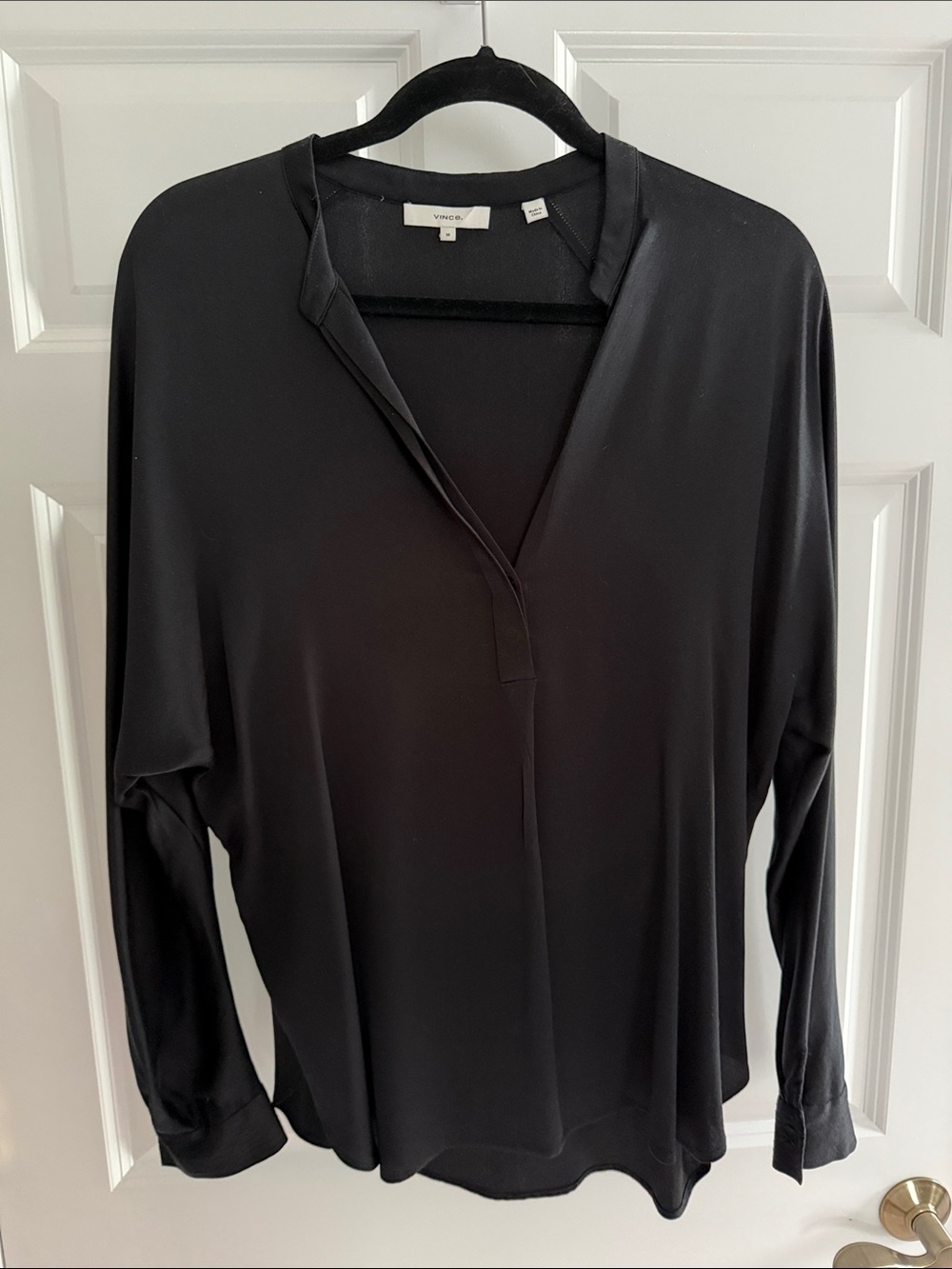 Vince Black V-Neck Long Sleeve Blouse
